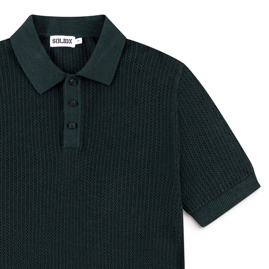 AirKnit Forest Green Pointelle Textured Knit Polo