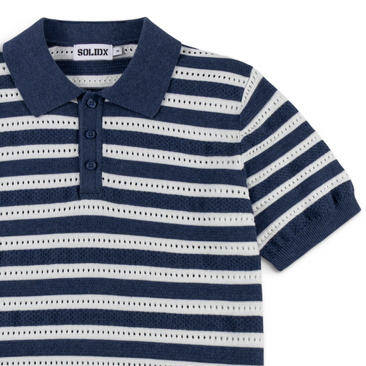 Men’s Blue Striped Vintage Cotton Summer Polo