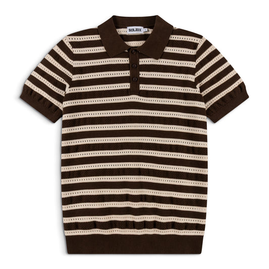 Men’s Striped Vintage Brown Cotton Summer Polo