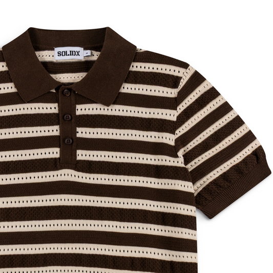 Men’s Striped Vintage Brown Cotton Summer Polo