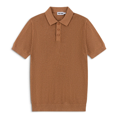 AirKnit Caramel Brown Pointelle Textured Knit Polo