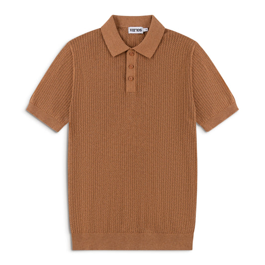 AirKnit Caramel Brown Pointelle Textured Knit Polo