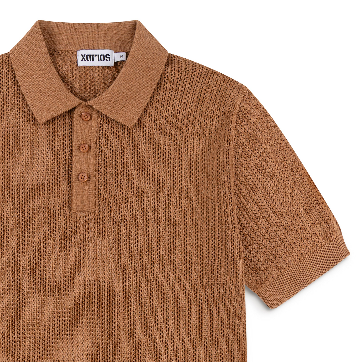 AirKnit Caramel Brown Pointelle Textured Knit Polo