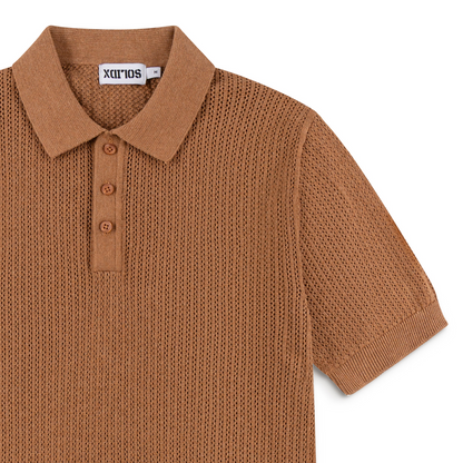 AirKnit Caramel Brown Pointelle Textured Knit Polo
