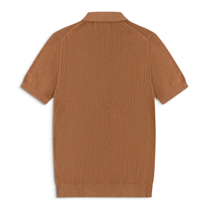 AirKnit Caramel Brown Pointelle Textured Knit Polo