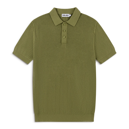 AirKnit Olive Pointelle Textured Knit Polo