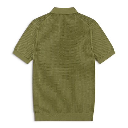AirKnit Olive Pointelle Textured Knit Polo