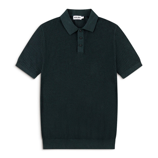 AirKnit Forest Green Pointelle Textured Knit Polo