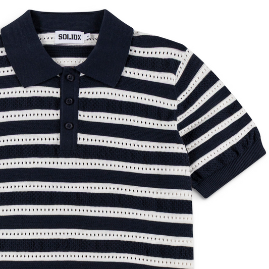 Men’s Striped Vintage Navy Cotton Summer Polo