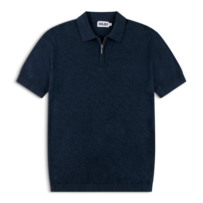 Men’s Textured Zip Deep Navy Knit Polo