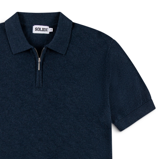 Men’s Textured Zip Deep Navy Knit Polo