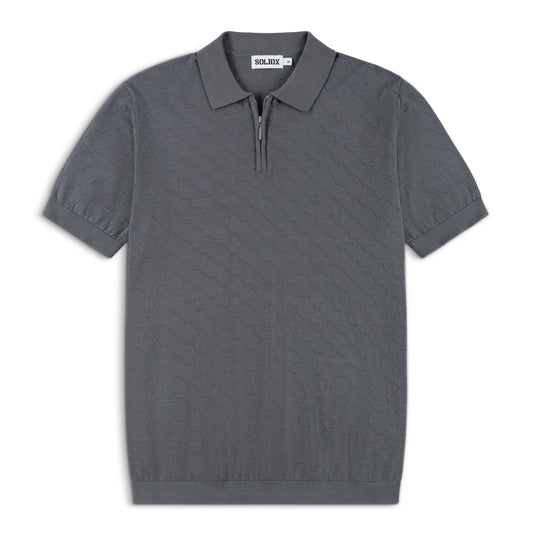 Men’s Textured Zip Charcoal Grey Knit Polo