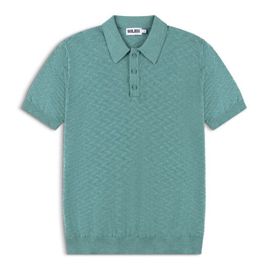 Diamond Textured Cotton Polo – Sea Green Lightweight Knit