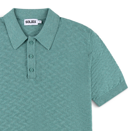 Diamond Textured Cotton Polo – Sea Green Lightweight Knit