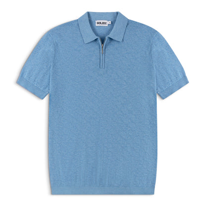 Men’s Textured Zip Sky Blue Knit Polo