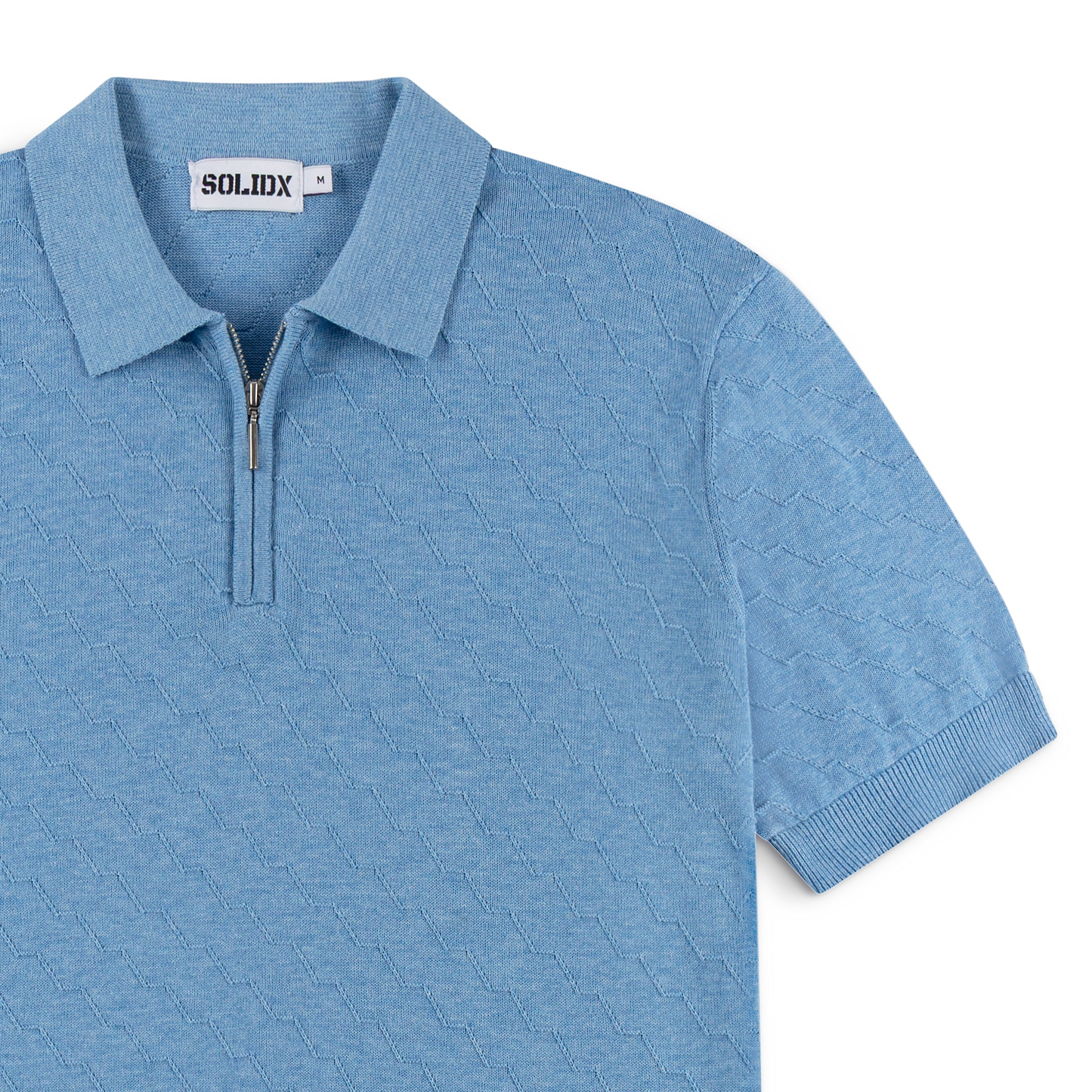 Men’s Textured Zip Sky Blue Knit Polo