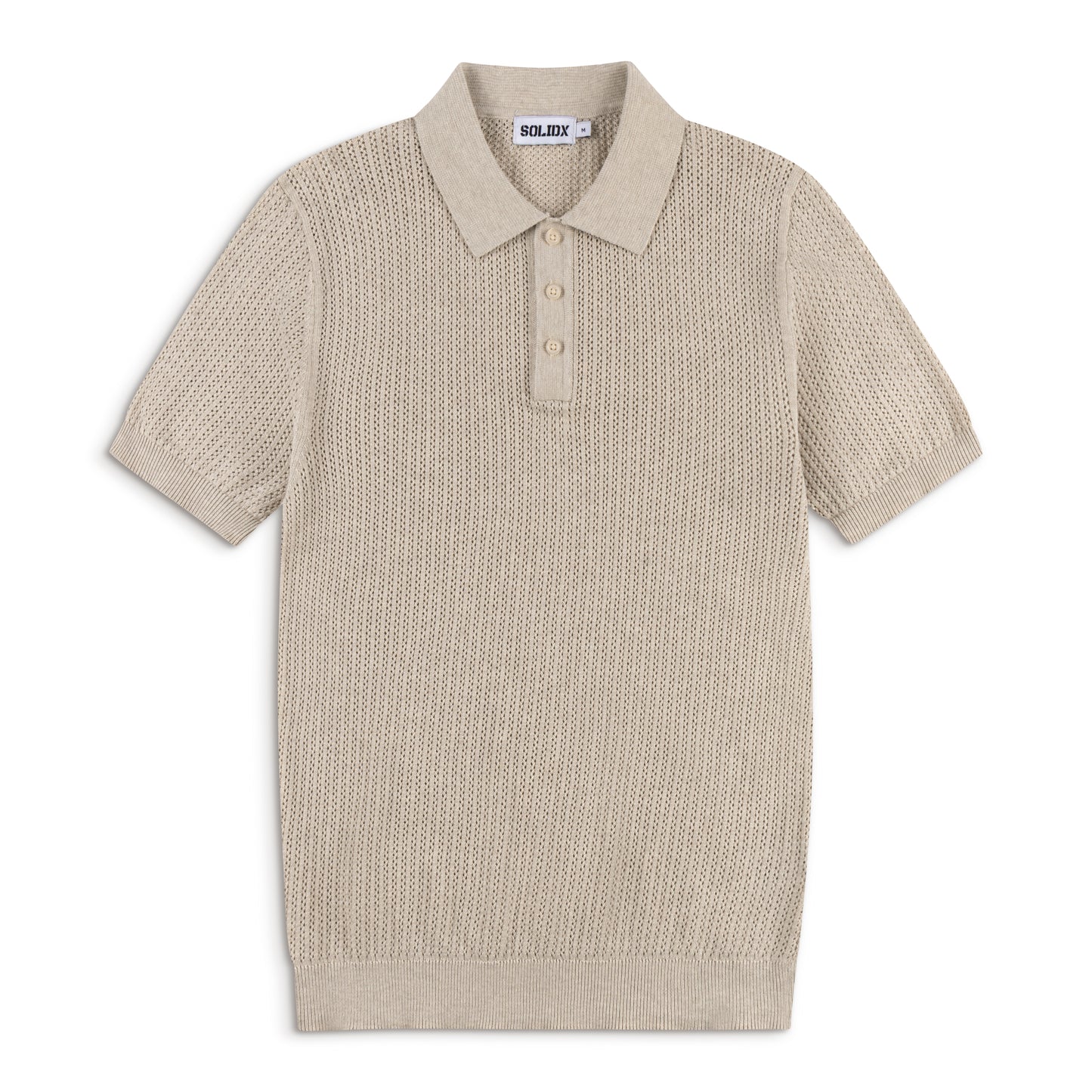 AirKnit Oat Beige Pointelle Textured Knit Polo
