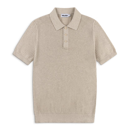 AirKnit Oat Beige Pointelle Textured Knit Polo
