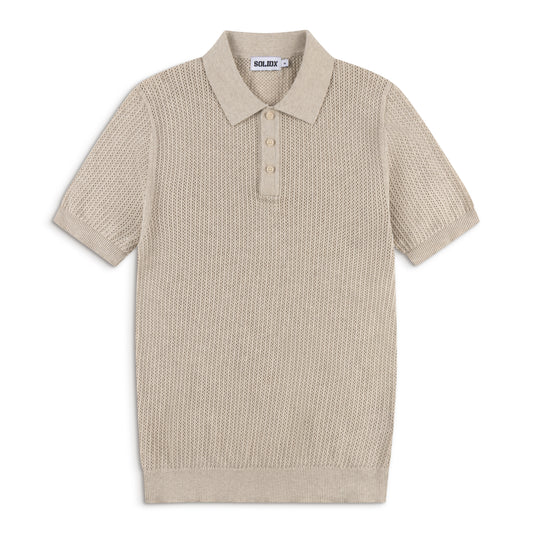 AirKnit Oat Beige Pointelle Textured Knit Polo