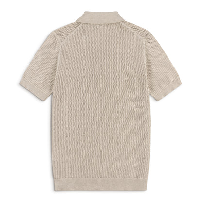 AirKnit Oat Beige Pointelle Textured Knit Polo
